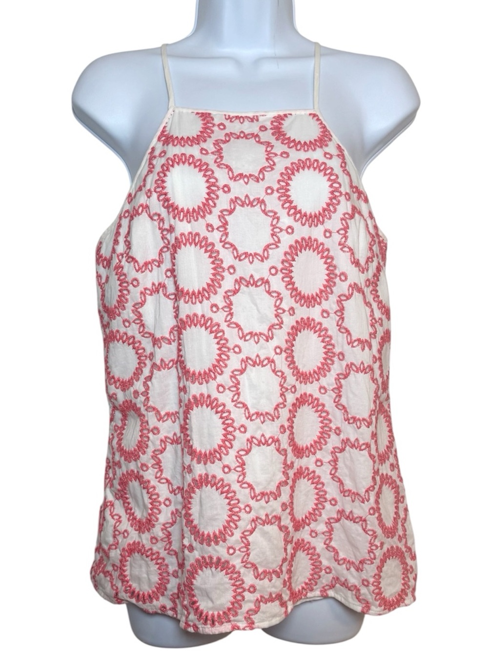Banana Republic x Milly Embroidered White Pink Halter Top Cotton Lined Eyelet